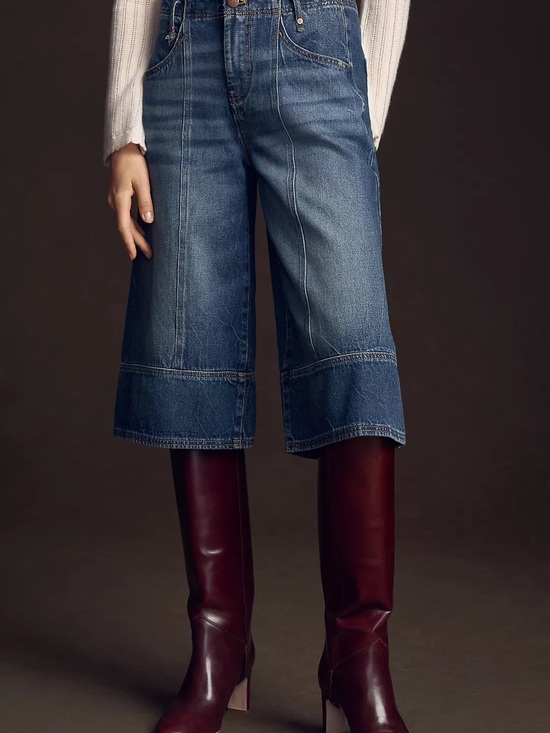 Pilcro Denim - Anthropologie Pilcro Wide-Leg Denim Culotte Jeans in Medium Blue